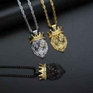 Stainless steel color-retaining electroplated crown lion head pendant