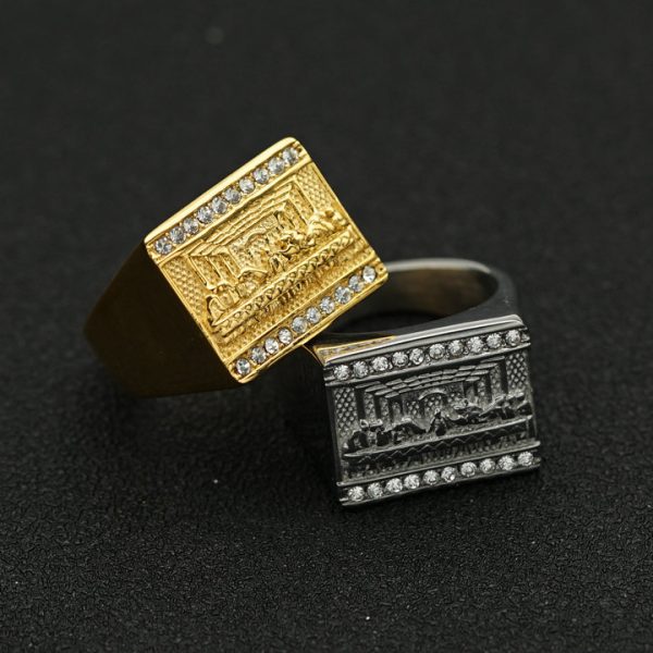 Titanium Steel Gold-Plated World Famous Painting Judas Thirteen Apostles Men's Ring