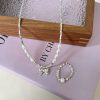 S925 Sterling Silver Bow & Freshwater Pearl Necklace with Crushed Silver Accents - Women's Exclusive Design Luxury Jewelry Set - 图片 2