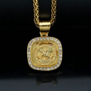 Square Stainless Steel Vacuum Plated 18K Gold Diamond Smeared Eagle Pendant