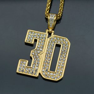Stainless Steel Gold-Plated Full Diamond Number 30 Pendant