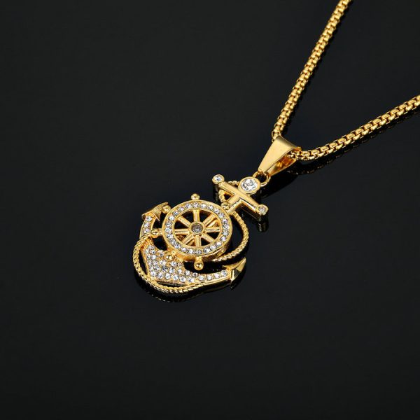 Diamond-inlaid anchor pendant navy style titanium steel jewelry pendant