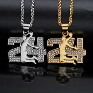 NBA star Kobe No. 24 Commemorative Edition Necklace Stainless Steel Color-Retaining Gold-Plated Diamond Inlay Pendant