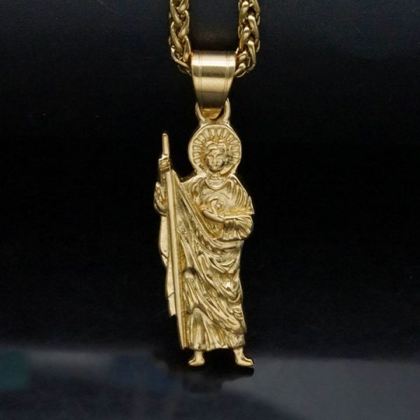 Vintage Stainless Steel St. Jude Gilded God YS Necklace Pendant Religion