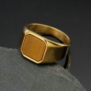 ins simple style titanium steel men's natural stone ring