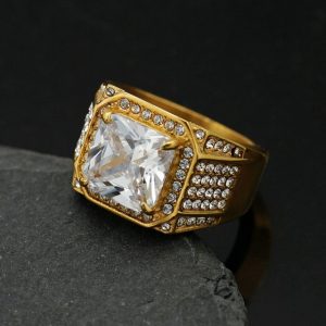 Titanium Steel Gold-Plated Diamond-Encrusted Luxury Inlay 3A Zircon HIP-HOP Men's Ring