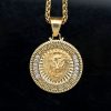 Titanium steel round brand rune 18k gold lion head point diamond pendant - 图片 2