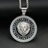 Stainless steel round full diamond hollow lion head pendant - 图片 4