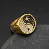 Retro Tai Chi Pattern Black and White Diamond Stainless Steel Ring for Men Titanium Steel Bangle - 图片 3