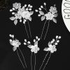 Handmade Flower and Leaf Hairpin for Bride, Chinese Traditional Bun Hairstyle Set with U-shaped Insert Pins for Wedding Ceremony - 图片 4