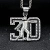 HIPHOP Jewelry Titanium Steel Gold Plated Diamond Soccer Glue Number 30 Pendant - 图片 3