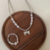 S925 Sterling Silver Bow Freshwater Pearl Shredded Silver Necklace - 图片 2