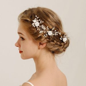Handmade Hairpin Set for Bridal Accessories, Retro Wedding Updo Headpiece with Floral Pearl U-shaped Insertion Pin