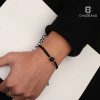 Black Obsidian Couple Bracelet for Women, Minimalist Design with Handmade Weaving, Crystal Rope for Male Best Friend - 图片 2