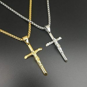 Titanium steel gold-plated YS cross pendant, simple and versatile sweater chain pendant