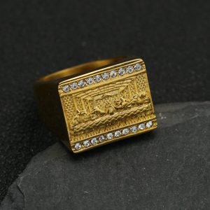 Titanium Steel Gold-Plated World Famous Painting Judas Thirteen Apostles Men's Ring