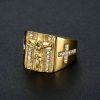 Gold-plated diamond-studded stainless steel Jesus cross ring - 图片 2
