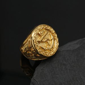 Hip-hop Ring, Stainless Steel Color-preserving Gold-plated Eagle Boat Anchor Men's Ring