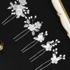 Handmade Flower and Leaf Hairpin for Bride, Chinese Traditional Bun Hairstyle Set with U-shaped Insert Pins for Wedding Ceremony - 图片 5