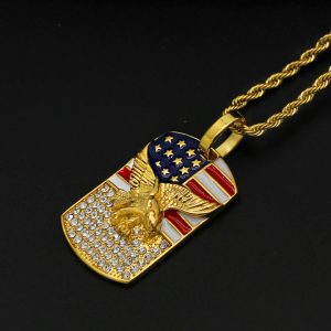 HIPHOP jewelry, Eagle flag army brand titanium steel gold-plated oil drop pendant