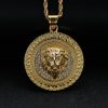 Stainless steel gold-plated dot diamond flame pattern animal lion head pendant - 图片 3