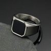 ins simple style titanium steel men's natural stone ring - 图片 2