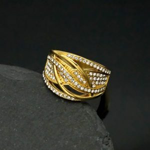 Fine Stainless Steel Ring with Diamonds and Intricate Winding Design for the Index Finger