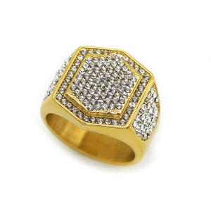 Hip-hop Hiphop Ring, Stainless Steel Gold Plated Full Diamond Ring