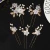 Handmade Flower and Leaf Hairpin for Bride, Chinese Traditional Bun Hairstyle Set with U-shaped Insert Pins for Wedding Ceremony - 图片 6
