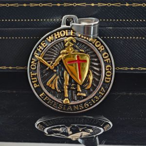 Medieval Templar Red Cross Shield Necklace Titanium Steel Gold Plated Droplet Resin Pendant