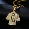 HIPHOP Jewelry Titanium Steel Gold Plated Full Diamond Football Drop No. 10 Jersey Pendant - 图片 3