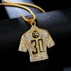 HIPHOP Jewelry Titanium Steel Gold Plated Full Diamond Football Drop No. 30 Jersey Pendant - 图片 3