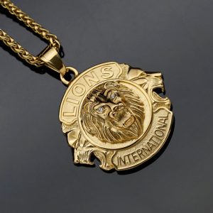 Titanium steel gold plating Lion head pendant necklace