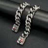 Cuban Link Titanium Steel Bracelet, Punk Style Stainless Steel Red Eye Skull Head Bracelet - 图片 5
