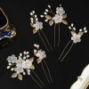 Handmade Flower and Leaf Hairpin for Bride, Chinese Traditional Bun Hairstyle Set with U-shaped Insert Pins for Wedding Ceremony - 图片 7