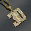 Stainless Steel Gold-Plated Full Diamond Number 30 Pendant - 图片 3