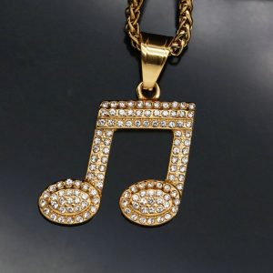 Titanium steel high color retention gold-plated full diamond personalized fashion music note pendant