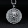Stainless steel gold-plated dot diamond flame pattern animal lion head pendant - 图片 2
