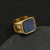 Nordic retro Viking rune stainless steel rings, fashionable and domineering natural stone rings - 图片 5