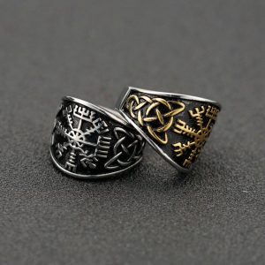 Viking Rune Compass Titanium Steel Ring, Celtic Knot Stainless Steel Finger Ring