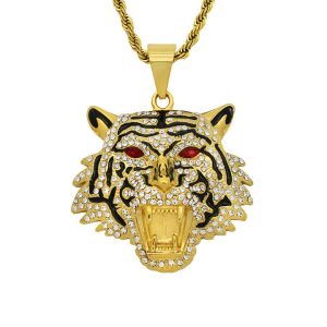 Titanium steel gold-plated diamond-encrusted tiger head bottle opener pendant