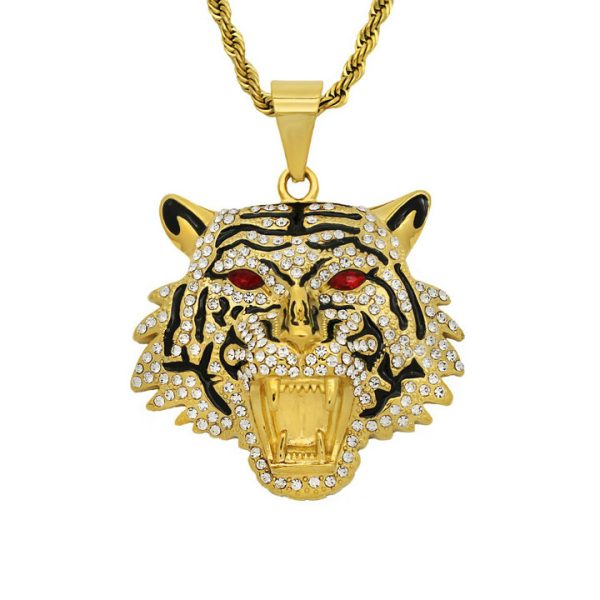 Titanium steel gold-plated diamond-encrusted tiger head bottle opener pendant