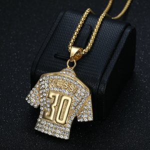 Titanium steel gold-plated full diamond football superstar No. 30 jersey pendant