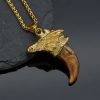hiphop jewelry titanium steel gold-plated snake head resin imitation wolf teeth personality pendant - 图片 2