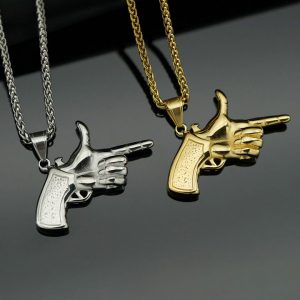 Punk Creative Titanium Steel Hand Gesture Gun Pendant