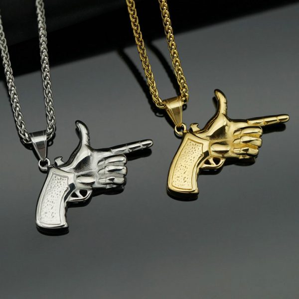 Punk Creative Titanium Steel Hand Gesture Gun Pendant
