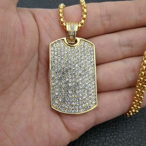 HIPHOP jewelry, stainless steel color-preserving gold-plated full diamond square pendant necklace