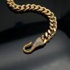 Hip-hop red and green eyes snake-shaped full diamond stainless steel Cuban chain splicing snake head bracelet - 图片 2