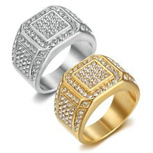 Titanium Steel Gold-Plated Full Diamond Luxury Men's Ring