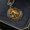 Medieval Templar Red Cross Shield Necklace Titanium Steel Gold Plated Droplet Resin Pendant - 图片 2